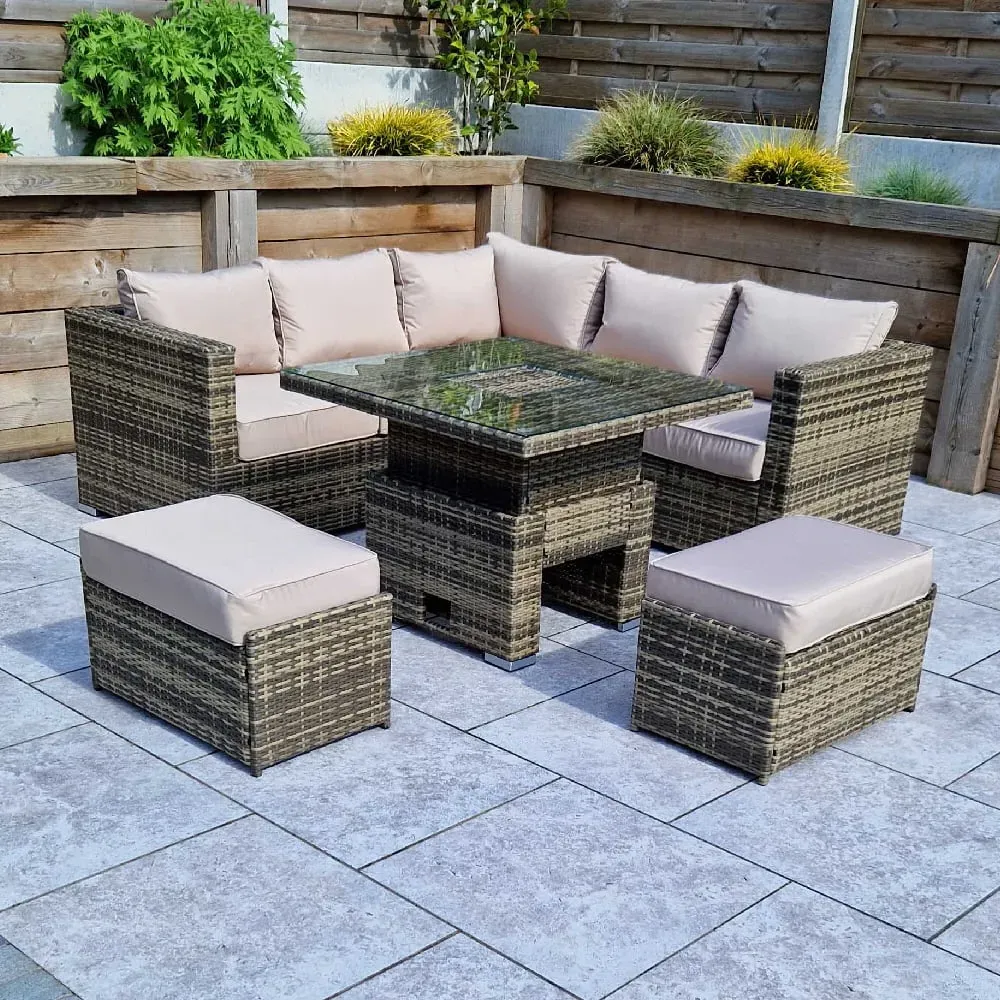 Gitel L-Shaped Corner Dining Set with Ice Bucket - Brown, Rattan image