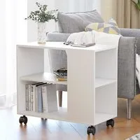 Gittel Side Table with Castors - White, Engineered Wood
