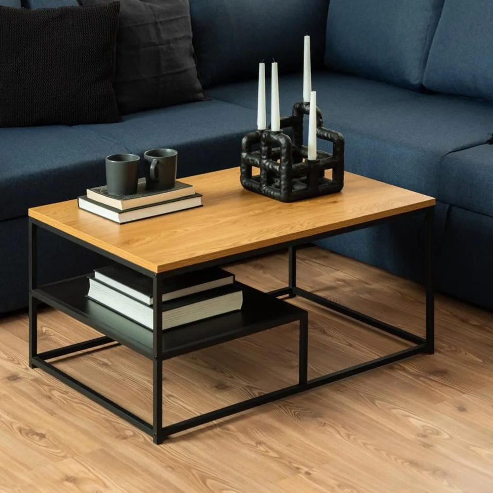 Giza Coffee Table with Black Frame - Oak