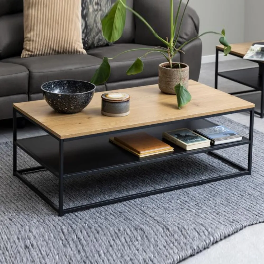 Giza Rectangular Coffee Table with Undershelf - Wild Oak