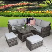 Gizeh Glass Top Garden Lift Up Dining Set with 2 Ottomans - Grey