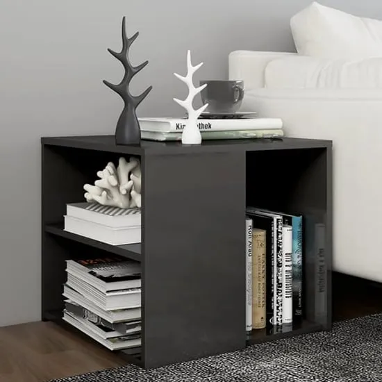 Gizela High Gloss Side Table with Shelves - Grey image