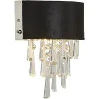Glamour 2 Light Crystal Wall Light - Black, Velvet