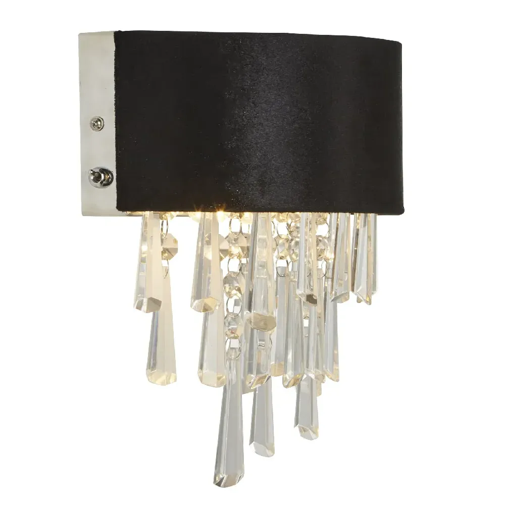 Glamour 2 Light Crystal Wall Light - Black, Velvet image