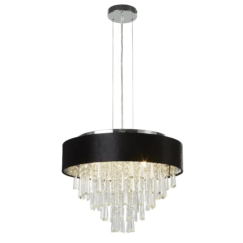 Glamour 5 Light Crystal Pendant Light - Black, Velvet image