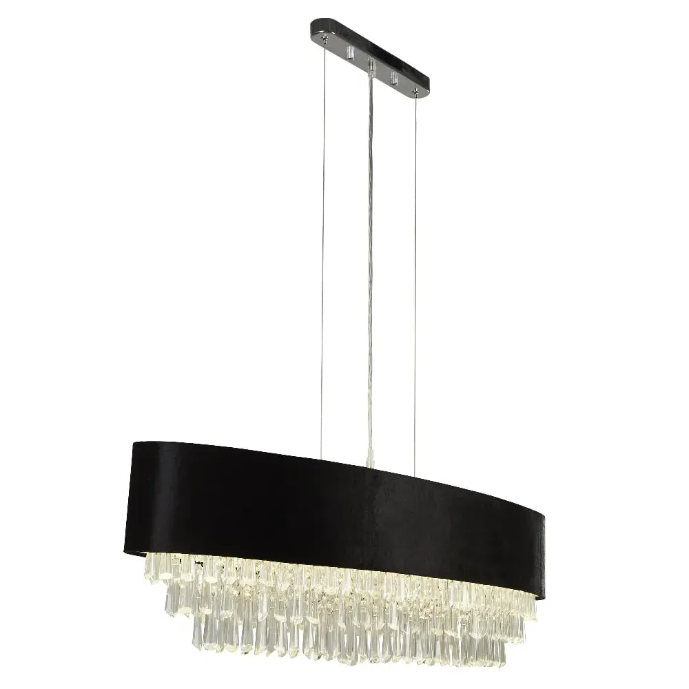 Glamour 8 Light Crystal Pendant Light - Black, Velvet