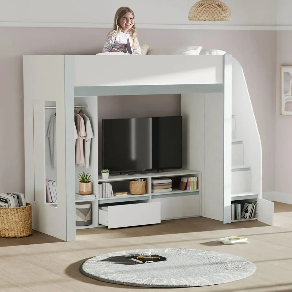 Glenside Single High-Sleeper Bed with Storage - White