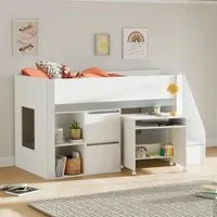 Glenside Single Mid-Sleeper Bed with Storage - White