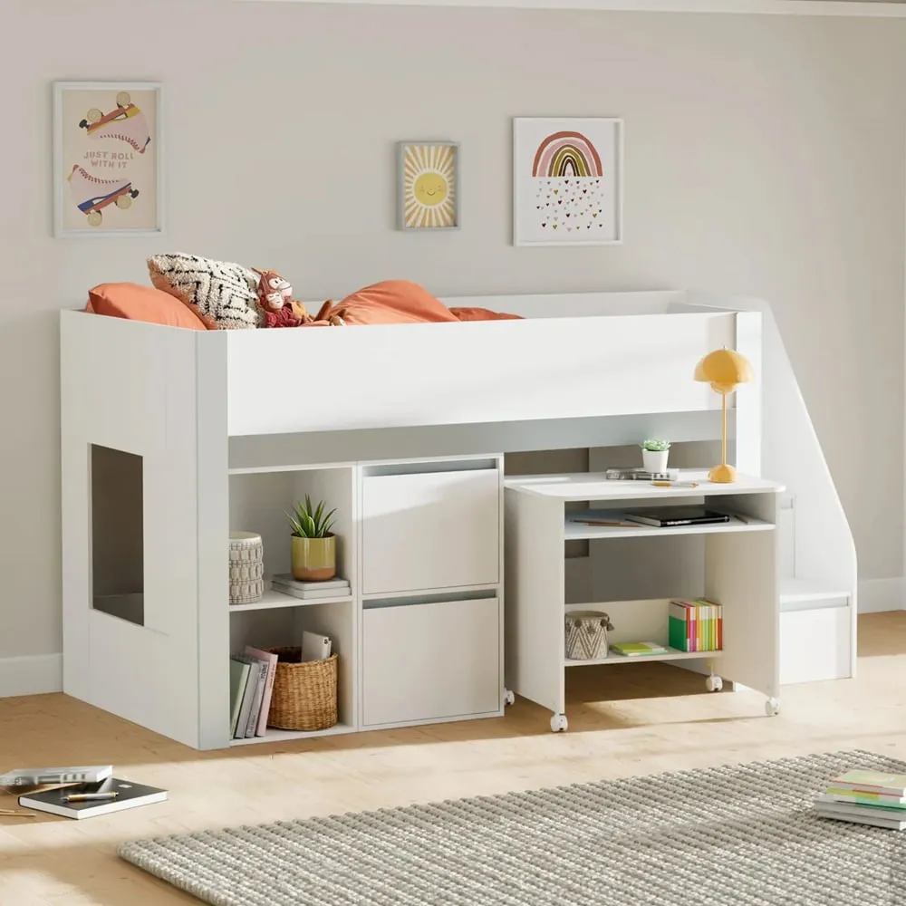 Glenside Single Mid-Sleeper Bed with Storage - White