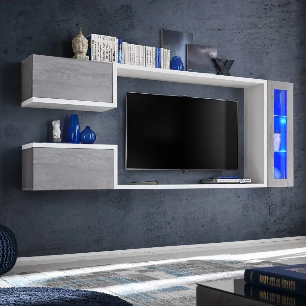 Glenview Wall Entertainment Unit with LED - Concrete Grey