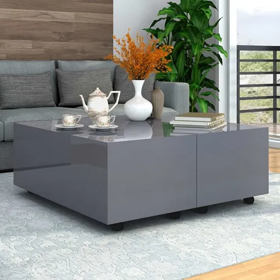 Glyn Storage Coffee Table with Castors - Grey