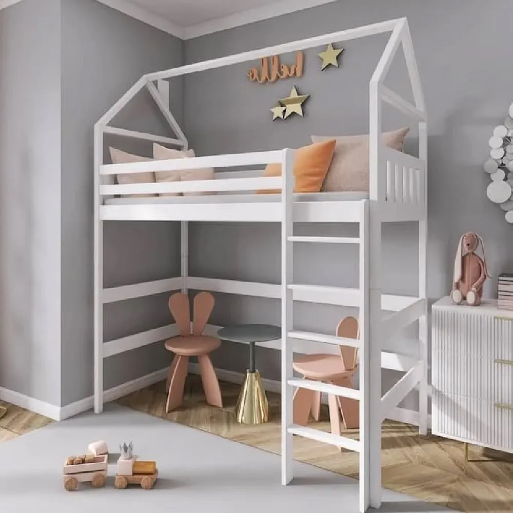 Goleta Wooden Bunk Bed with Foam Mattress and Ladder - White