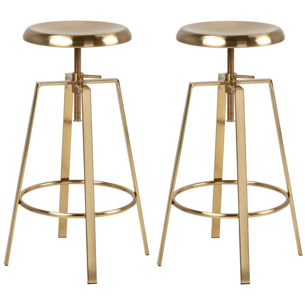 Goliad Adjustable Bar Stools Pair - Gold, Metal image