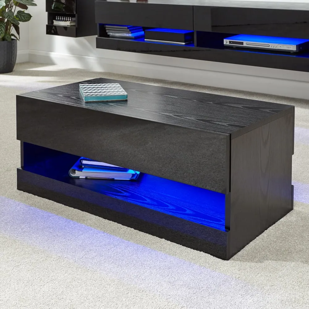 Goole Coffee Table with LED Storage - Black, Wood image