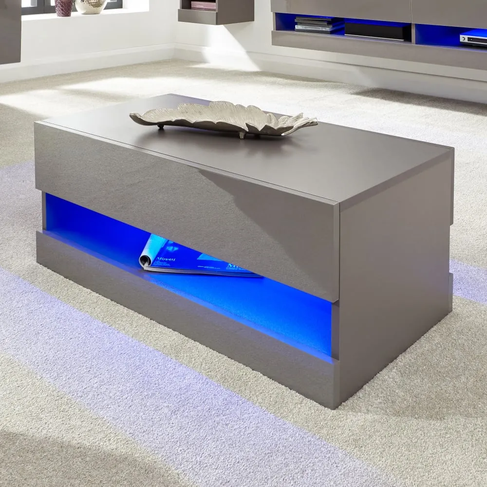 Goole Coffee Table with LED Storage - Grey, Wood