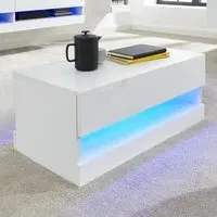 Goole Coffee Table with LED Storage - White, Wood