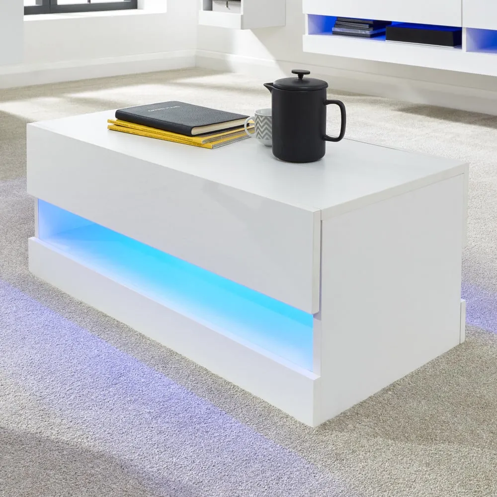 Goole Coffee Table with LED Storage - White, Wood