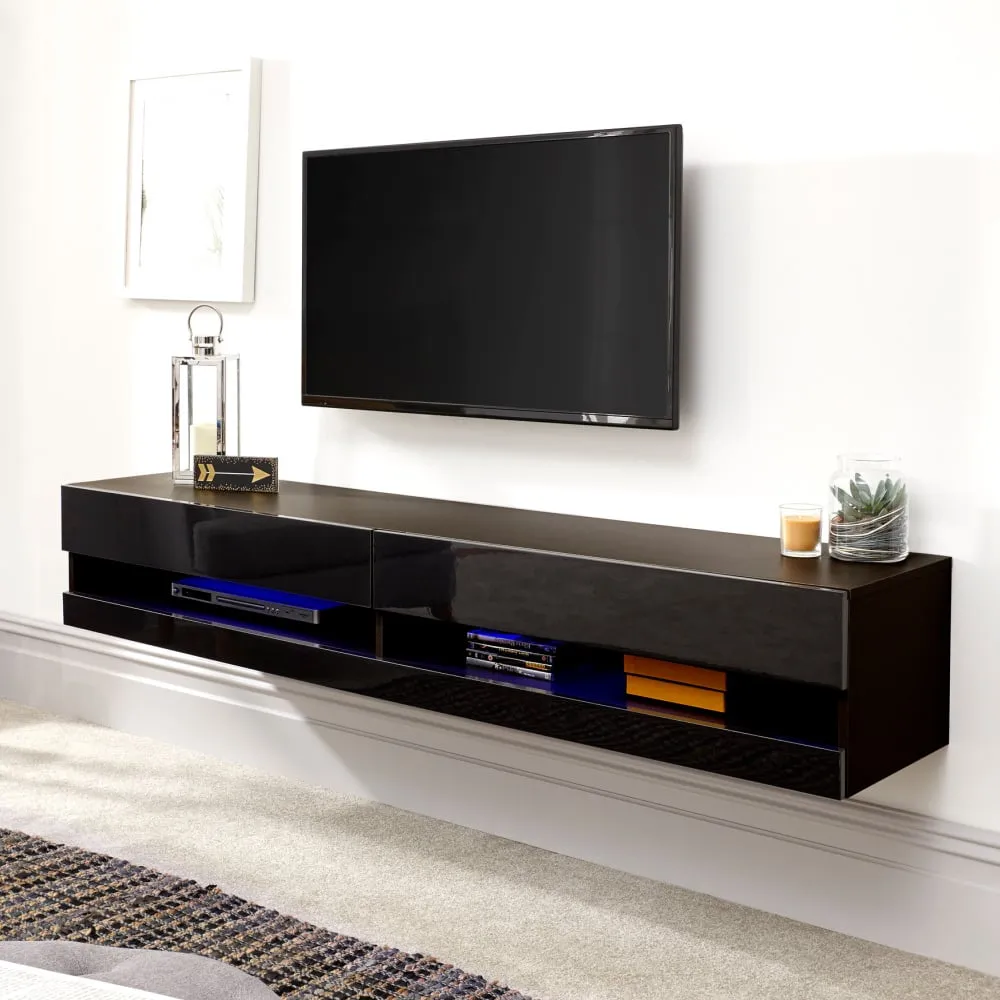 Goole Large Wall Hung TV Stand with LED - Black