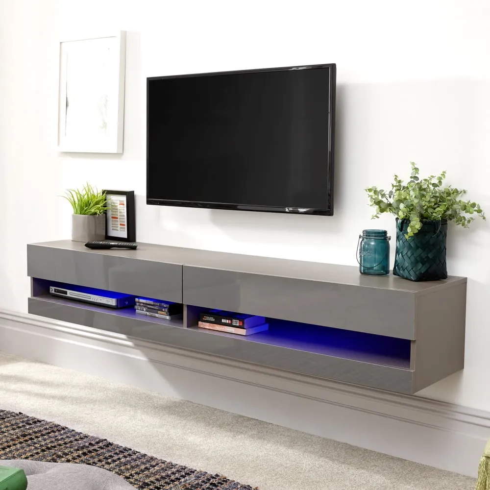 Goole Large Wall Hung TV Stand with LED - Grey