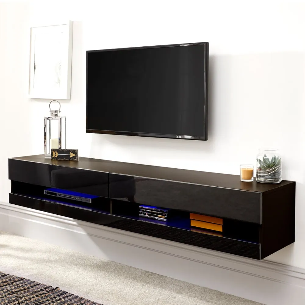 Goole Medium Wall Hung TV Stand with LED - Black