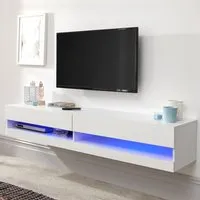 Goole Medium Wall Hung TV Stand with LED - White