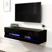 Goole Small Wall Hung TV Stand with LED - Black