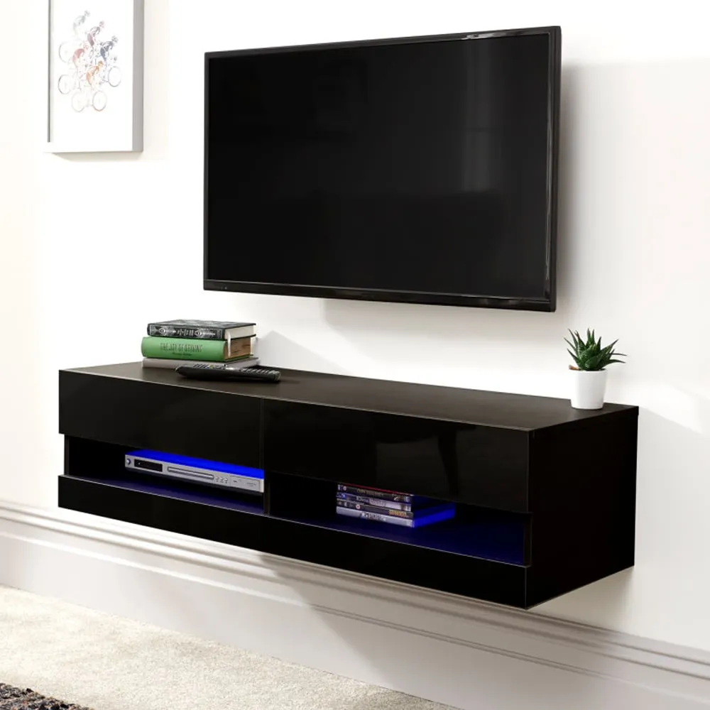 Goole Small Wall Hung TV Stand with LED - Black image