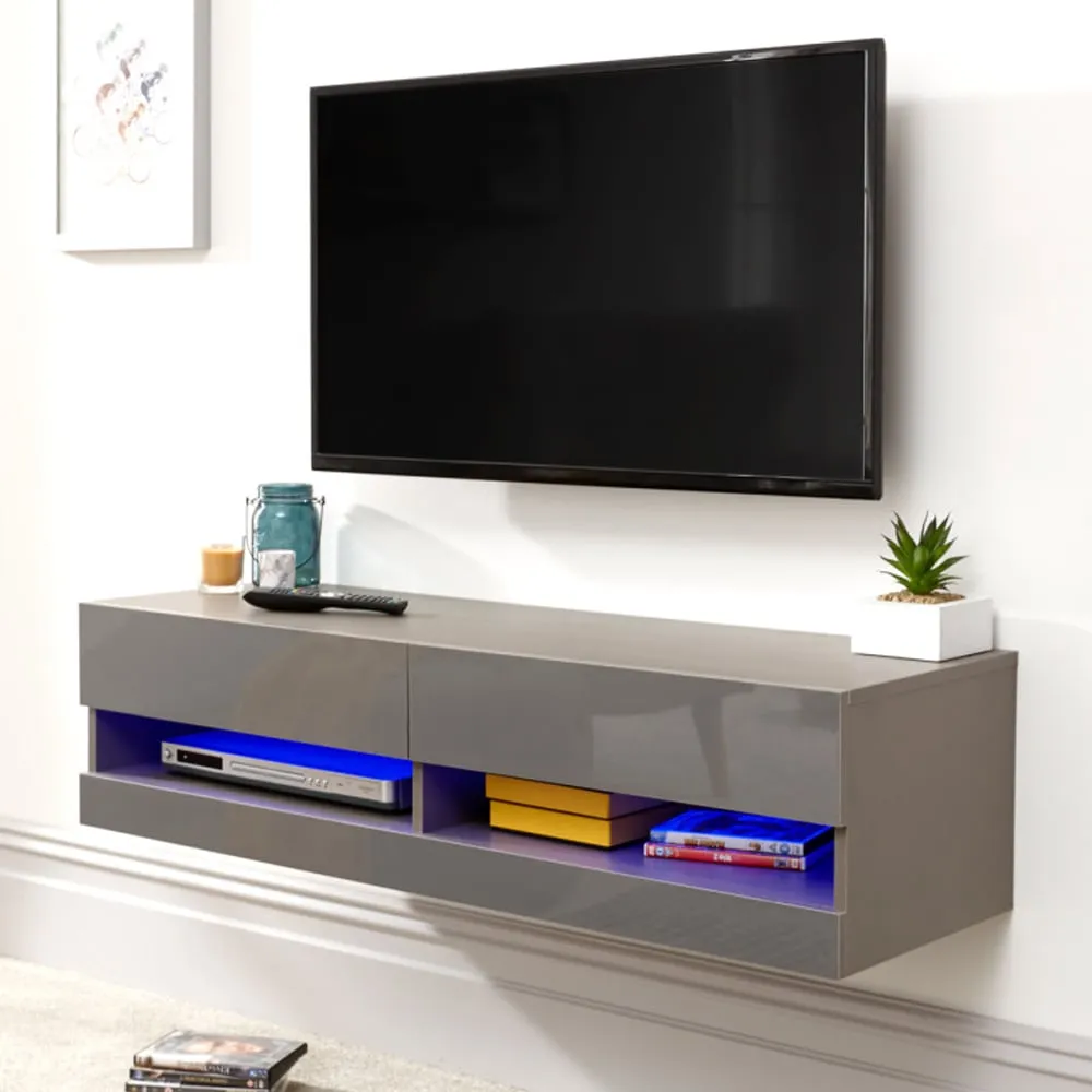 Goole Small Wall Hung TV Stand with LED - Grey
