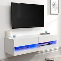 Goole Small Wall Hung TV Stand with LED - White