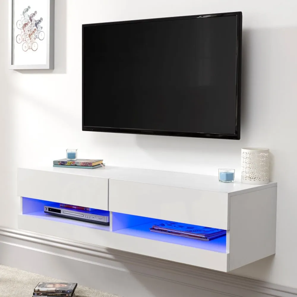 Goole Small Wall Hung TV Stand with LED - White