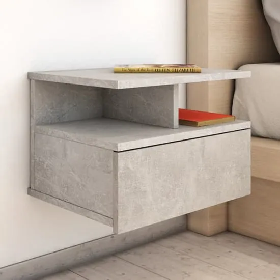Gorlois Floating Bedside Cabinet with Drawer - Concrete Effect