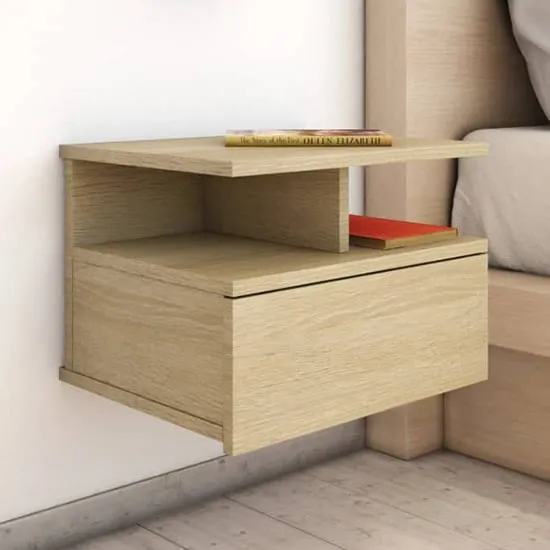 Gorlois Floating Bedside Cabinet with Drawer - Sonoma Oak image