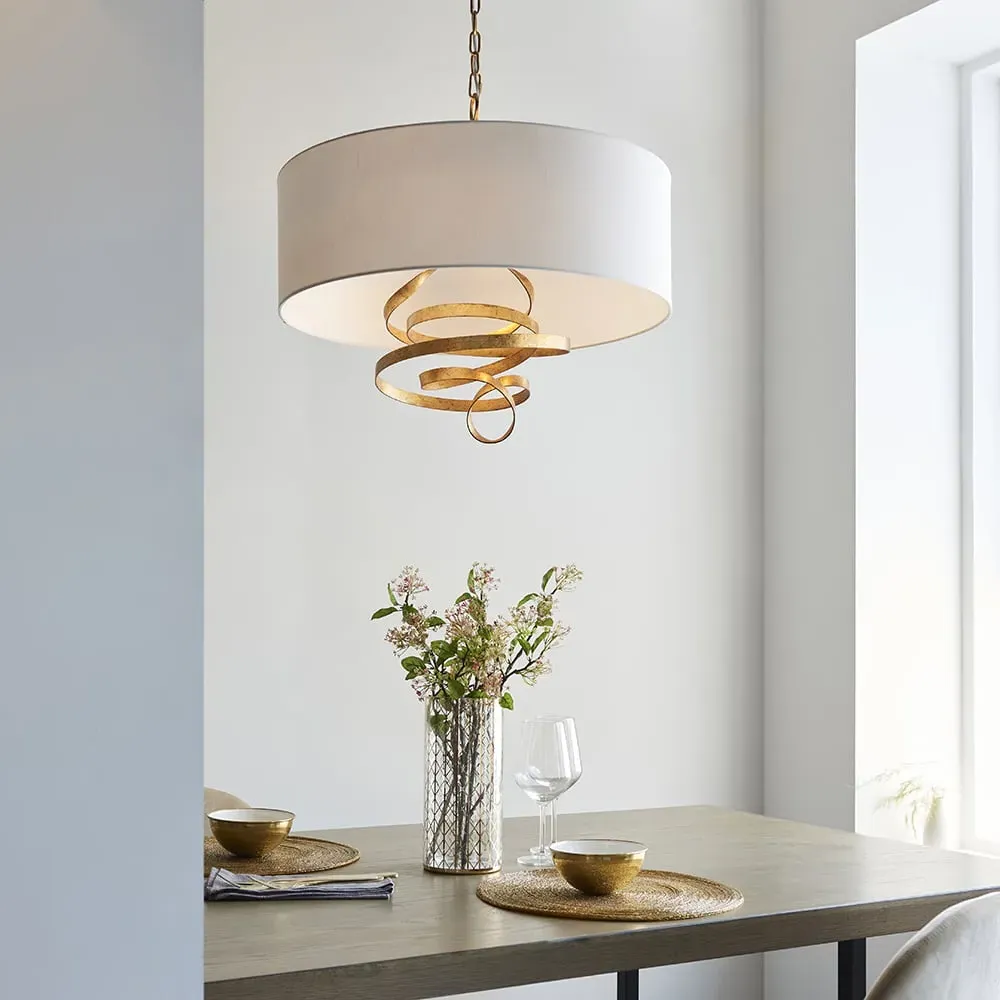 Goshen Drum Shade Pendant Ceiling Light - Ivory, Brass image