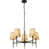 Gothic 5 Light Pendant Light - Black, Fabric