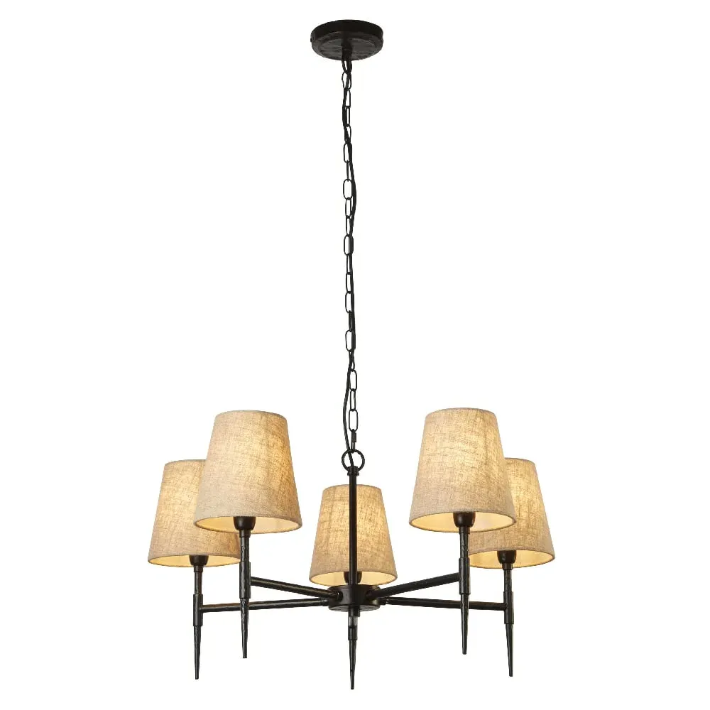Gothic 5 Light Pendant Light - Black, Fabric
