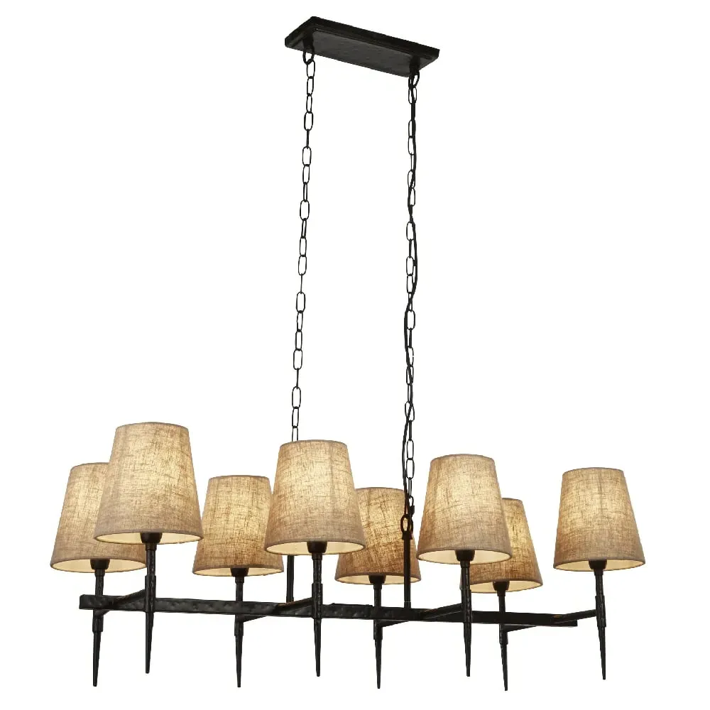 Gothic 8 Light Bar Pendant Light - Black, Fabric