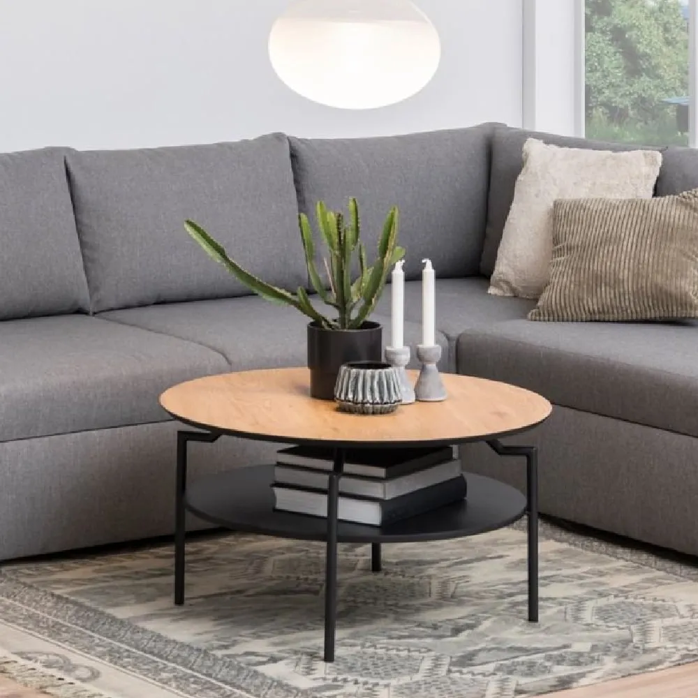 Grace Coffee Table with Shelf - Oak and Black, Wood