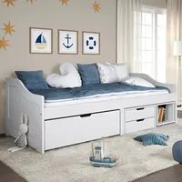 Grace Day Bed with 3 Drawers - White, Pinewood