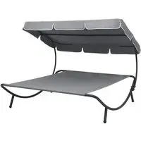 Grace Double Outdoor Lounge Bed with Canopy - Grey