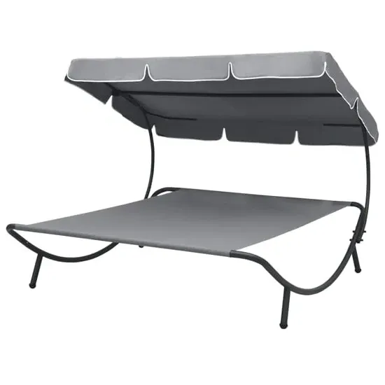 Grace Double Outdoor Lounge Bed with Canopy - Grey