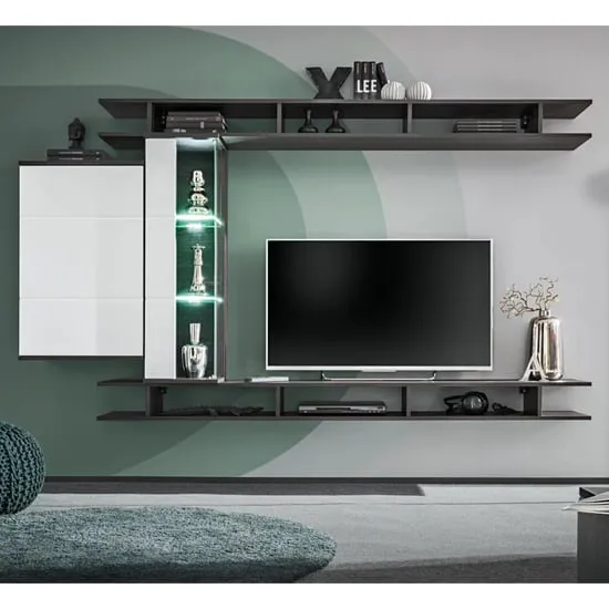 Grants Entertainment Unit - White, Graphite Oak