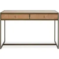 Granule Laptop Desk with Storage - Oak, Brass