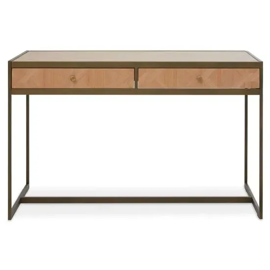 Granule Laptop Desk with Storage - Oak, Brass