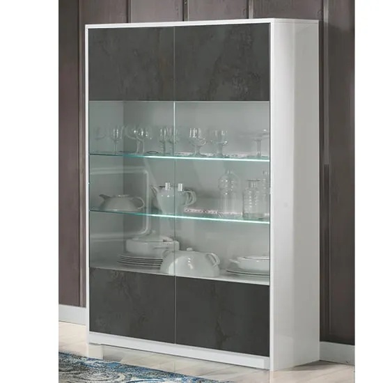 Graz 2 Door Display Cabinet with LED - White, MDF