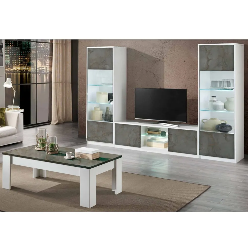 Graz Living Room Set with Coffee Table and LED - White Oxide
