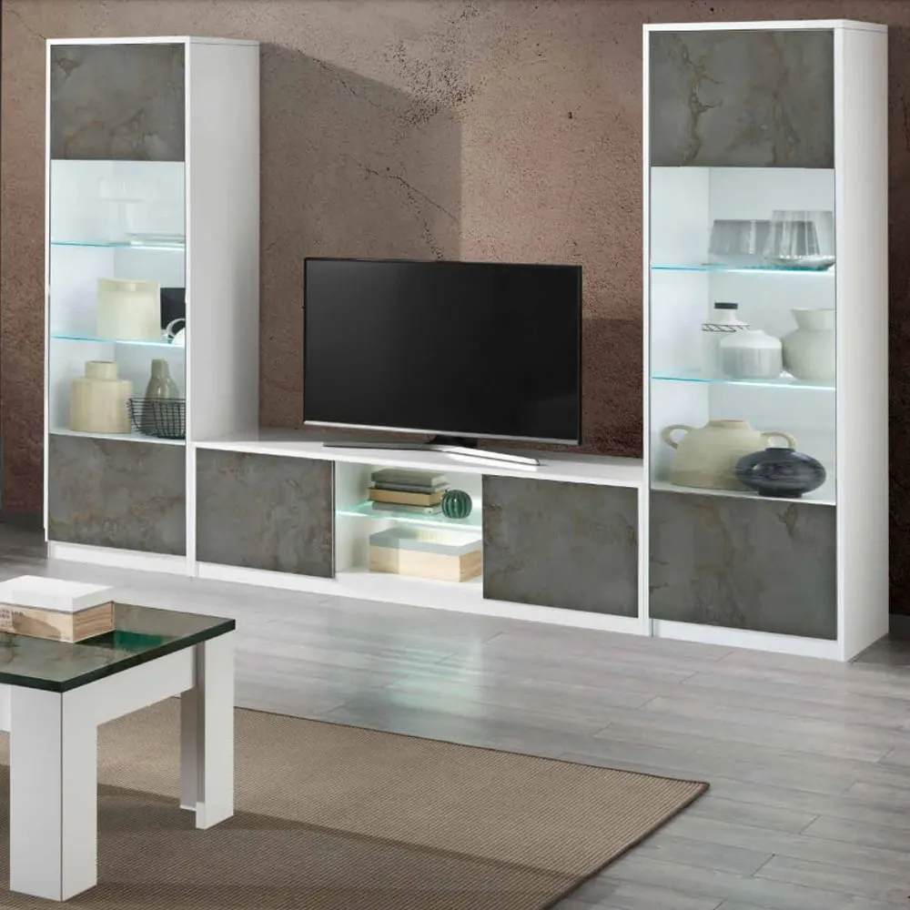Graz Living Room Set with Display Cabinet and LED - White Oxide image