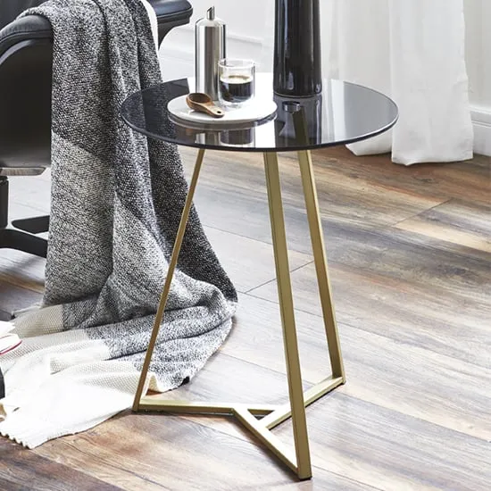 Greenbay Round Side Table with Gold Metal Legs - Grey, Glass image