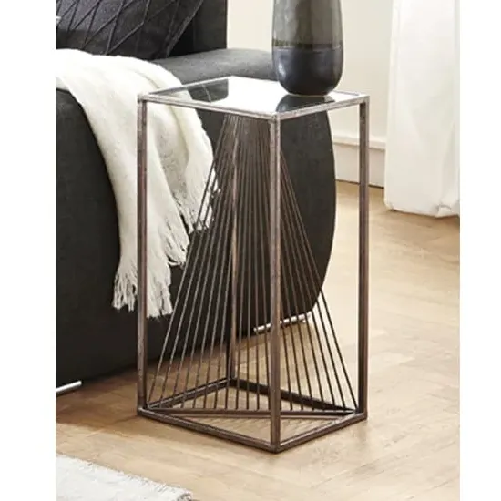Greenbay Tall Side Table - Clear Glass, Bronze Metal