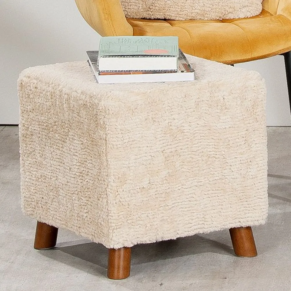 Greensboro Fabric Stool with Wooden Legs - Cream