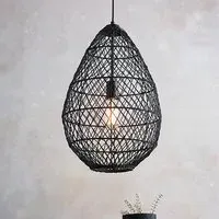 Groton Rattan Ceiling Pendant Light - Stained Black